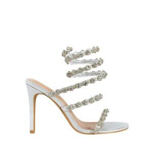 Azalea Wang Metallic Silver Rhinestone Embellished Spiral Stiletto Sandals